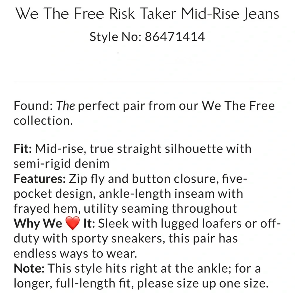 Free People Risk Taker Jeans, longer length, size 27 (runs big, I’m 28/29) - Picture 7 of 7